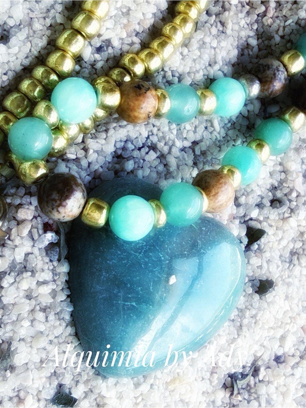 Semiprecious gemstone Necklace with Gold & Brown Accents